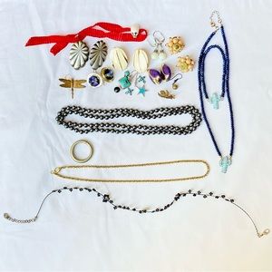 Costume jewellery collection lot turquoise earrings necklace gold plated chain​
